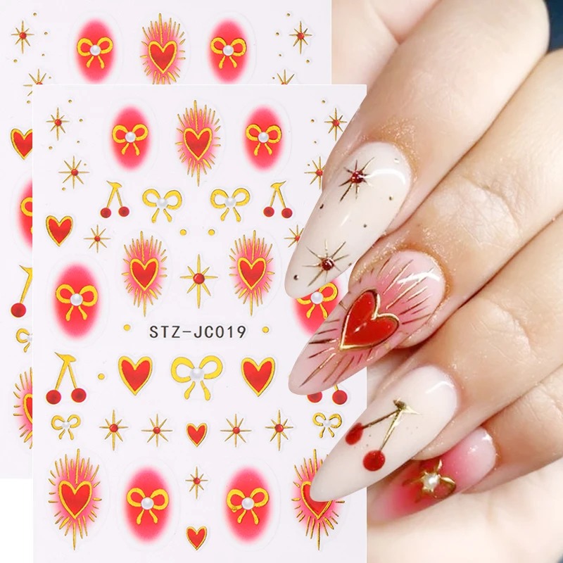 Nail Art Red Cherry - Y2K Bronzing Heart Blusher Stickers voor
