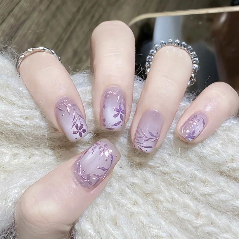 Nail Art Y2K - Nieuwe paarse emaille bloem verguld half