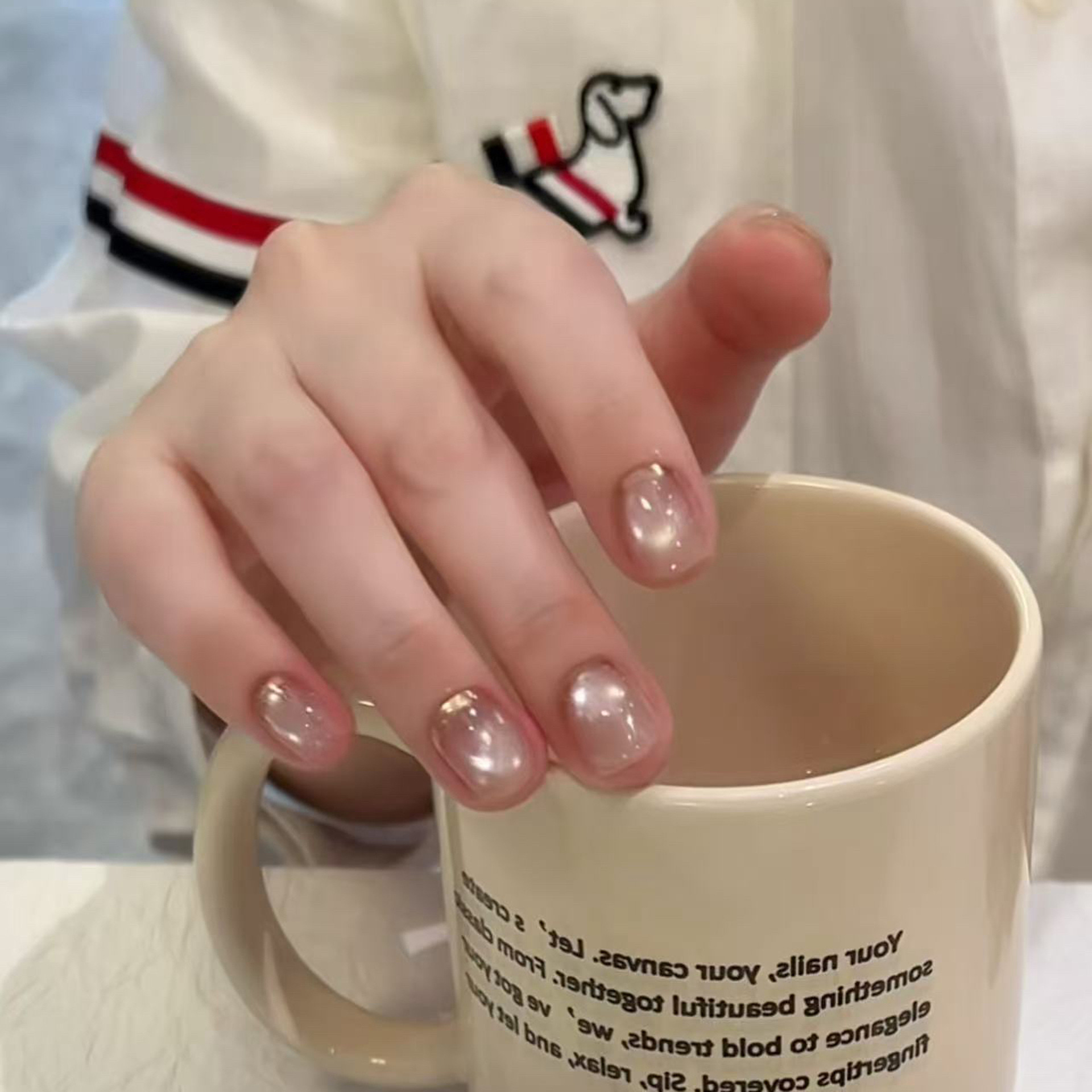 Nail Art Full Cat Eye - 10 stuks handgemaakte korte opzetnagels nude