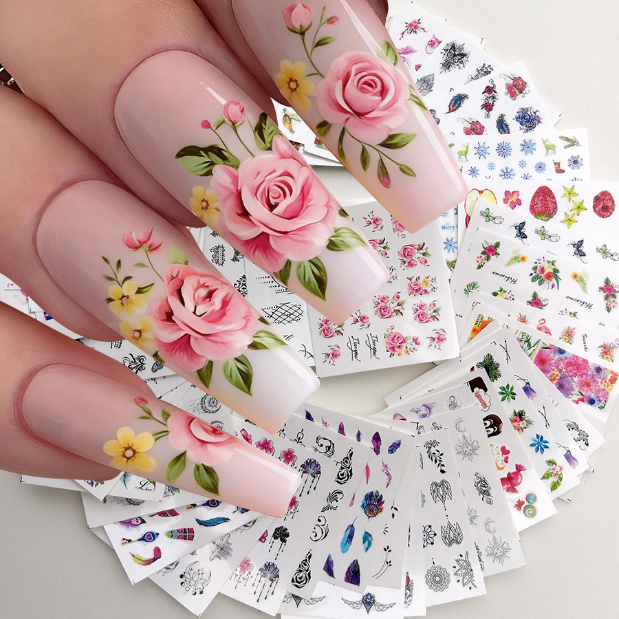 Nail Art France - 48 stuks nagelkunststickers, lente- en zomerbloemen,