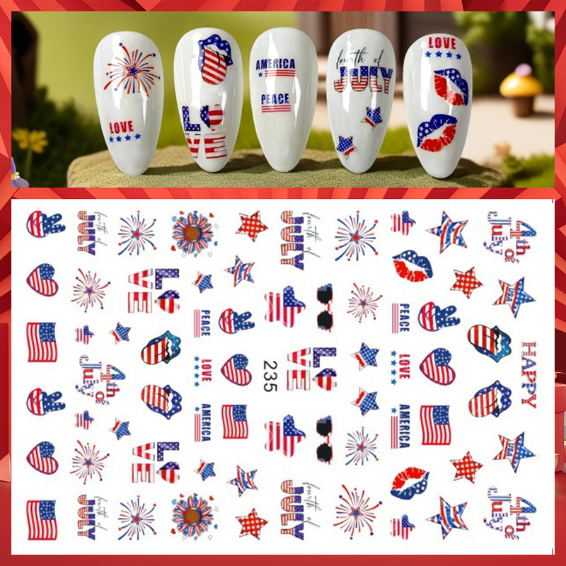 Nail Art France - 1 vel 4 juli nagelstickers Onafhankelijkheidsdag