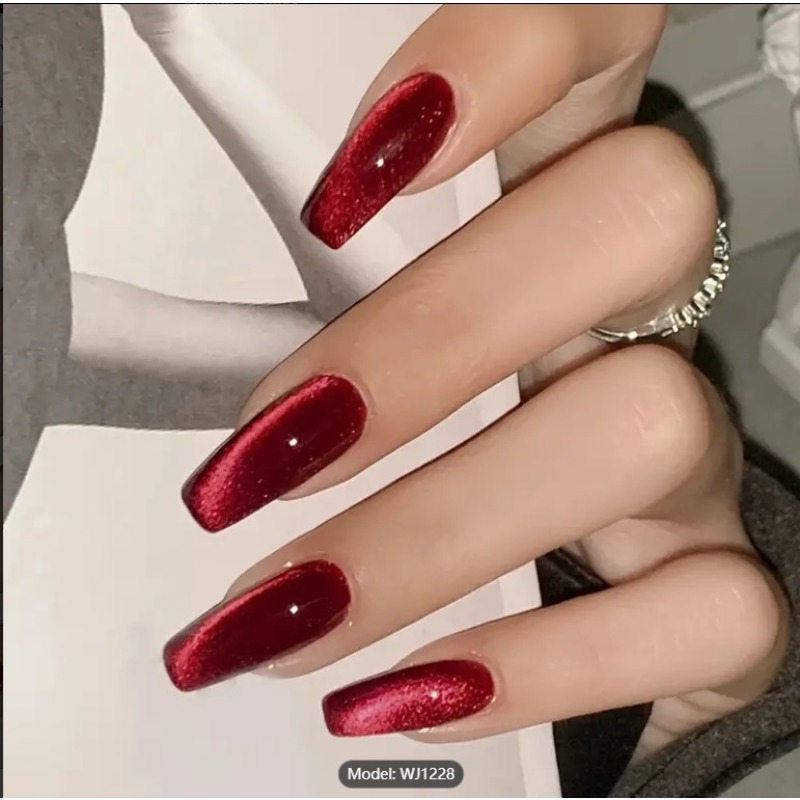 Nail Art Red Cherry - 24 stuks rode kattenoog dragen nagel