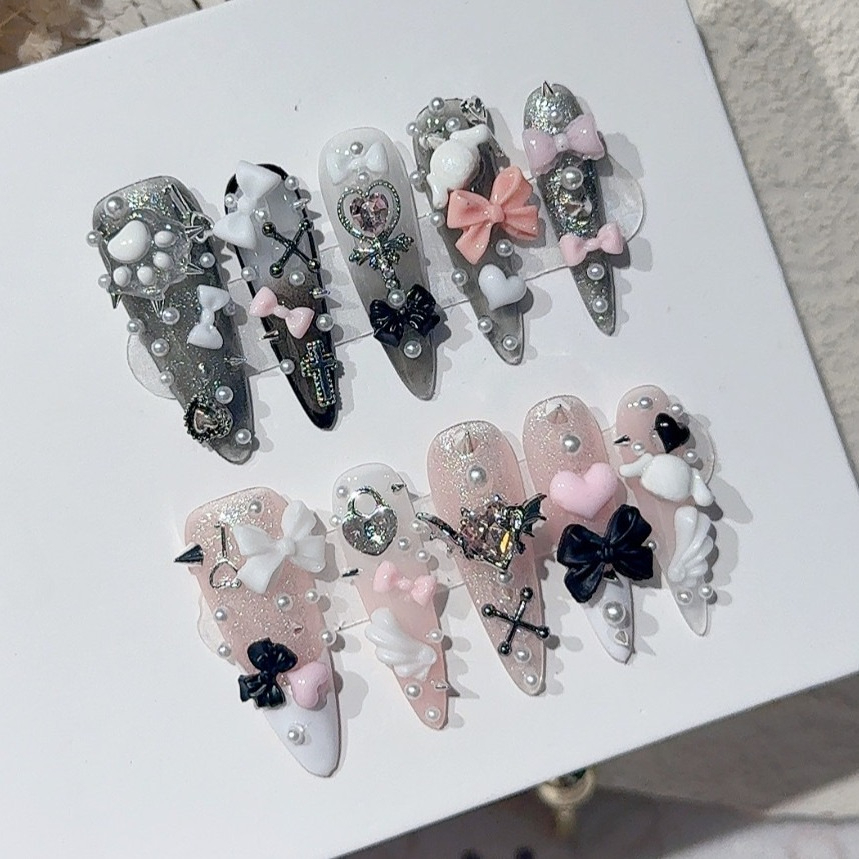 Nail Art Pink - Jirai Y2K Spice Girl Black Pink