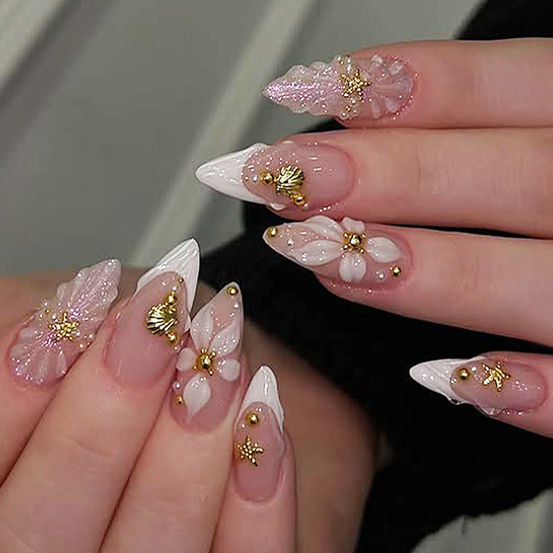 Nail Art Pink - 24 stuks afgewerkte amandelvormige opzetnagels, herbruikbaar,