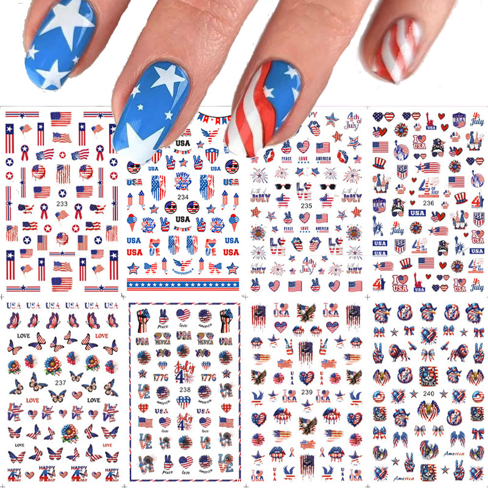Nail Art France - 1 stks 3D Onafhankelijkheidsdag USA Vlaggen