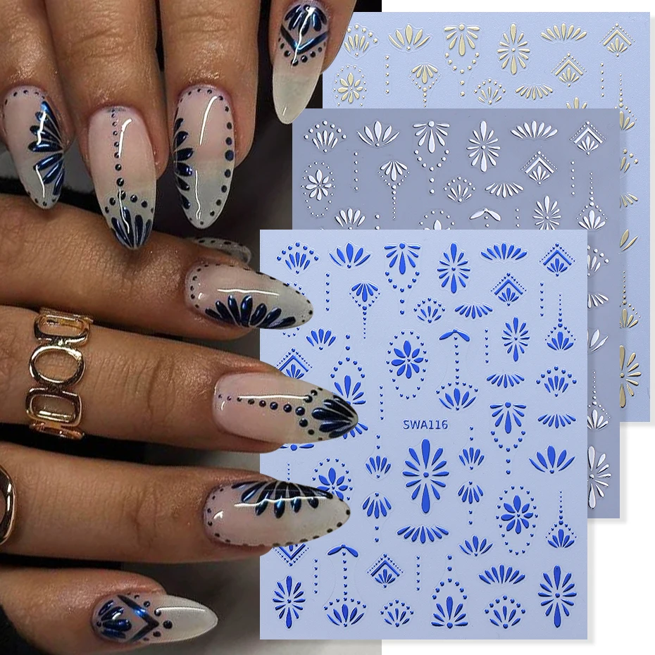 Nail Art France - 3 stuks Boheemse stijl nagelstickers goud