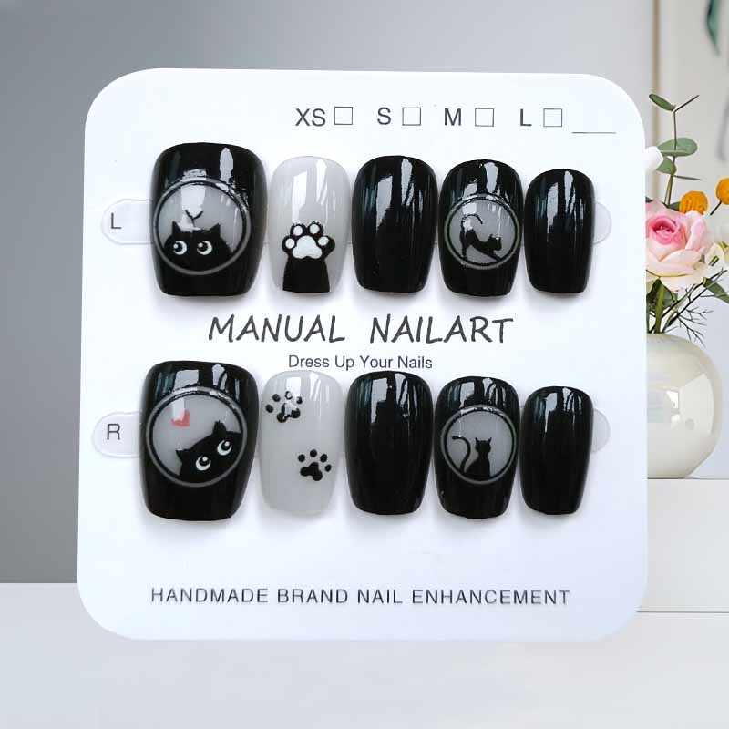 Nail Art Pink - 10 stuks leuke cartoon zwarte kat