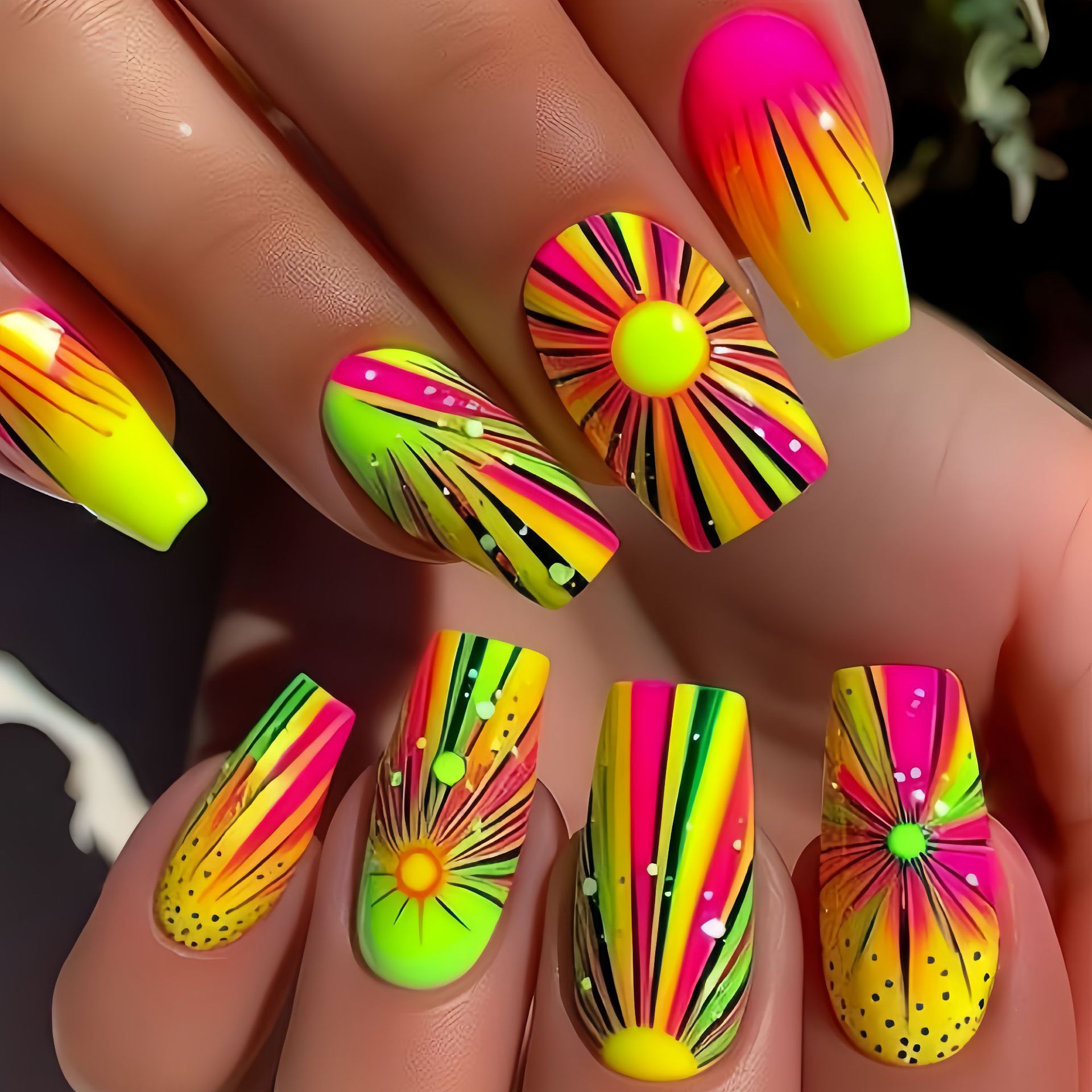 Nail Art Ombre Glitter - Kleurrijke Ombre pers op nagels Glitterpatroon