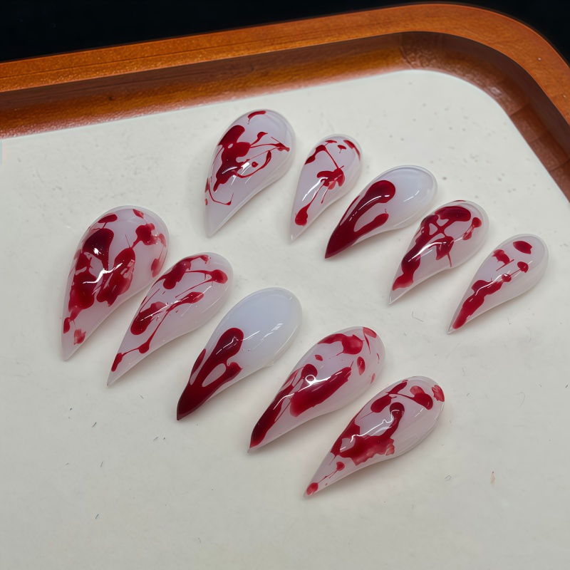 Nail Art Vampire - 10 stuks handgemaakte stiletto opzetnagels, witte