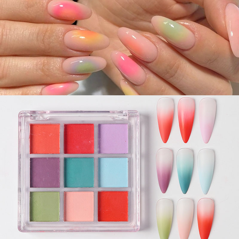 9-kleuren gradiënt manicure na - Nail Art Ombre Glitter recensie en prijs