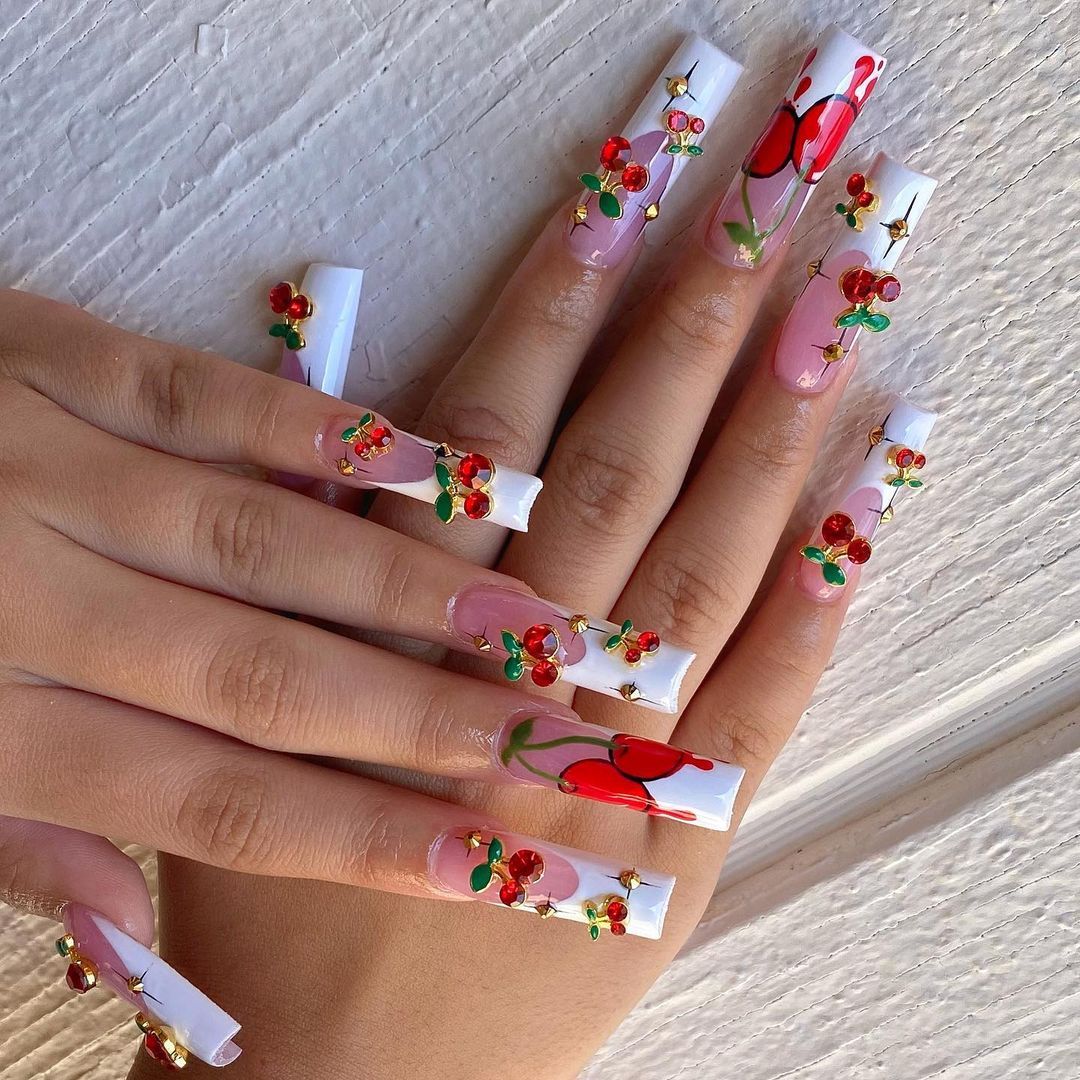 20 Stks/zak Kersen Aolly Nagel - Nail Art Red Cherry recensie en prijs