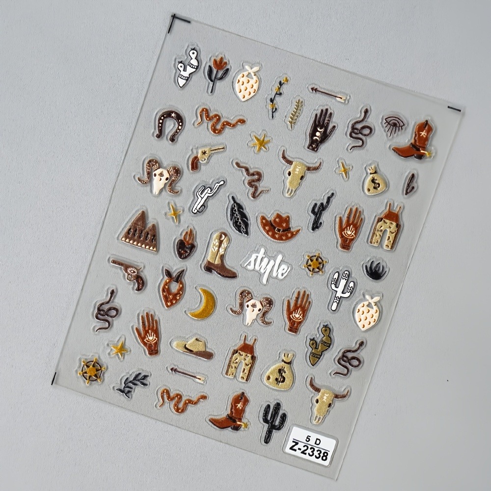 5D 3D reliëf bruine westerse c - Nail Art France recensie en prijs