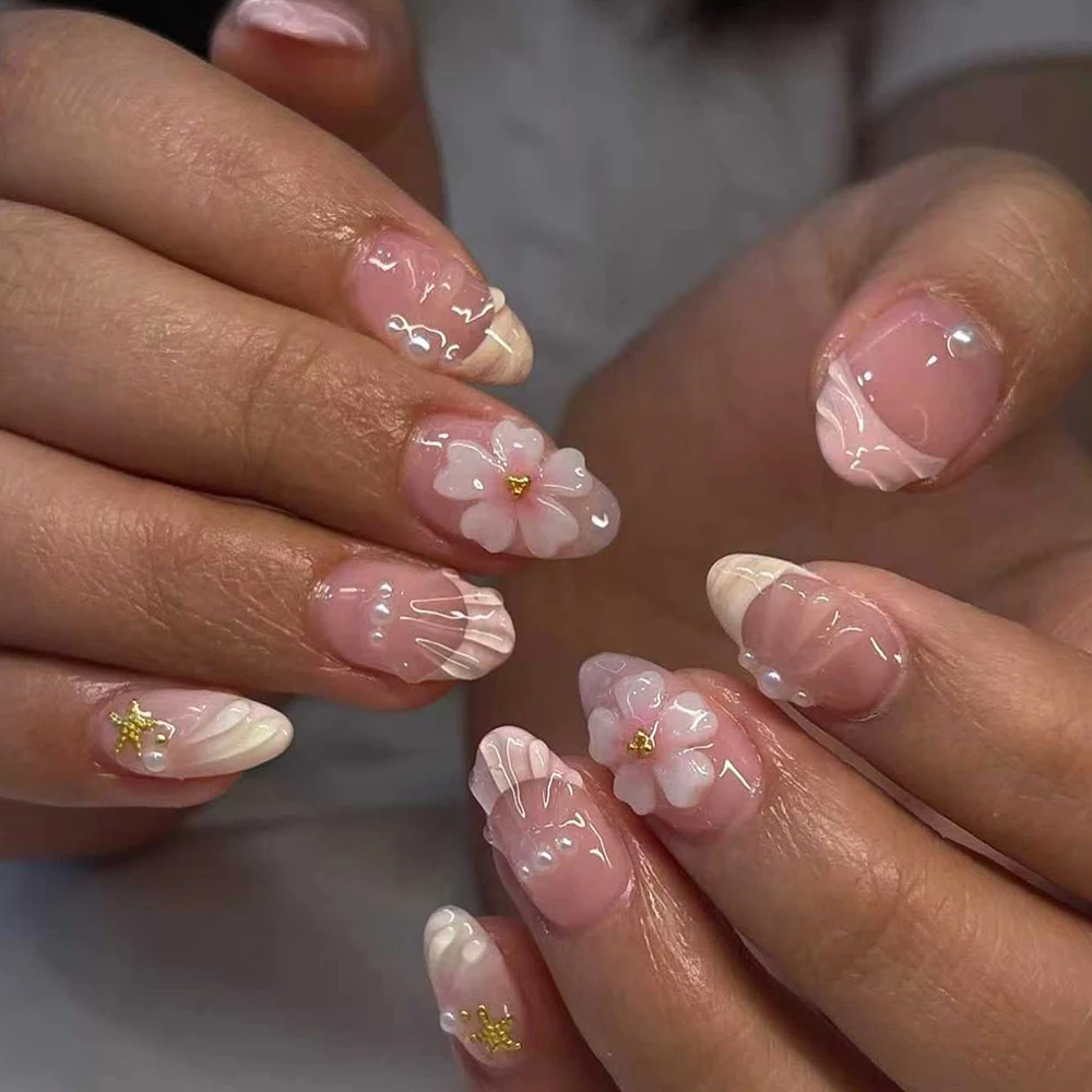 24 stuks korte ovale 3D gel na - Nail Art French recensie en prijs